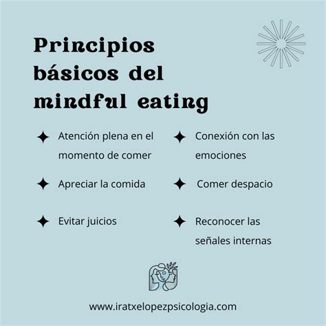 infografía explicando los pilares del mindful eating: atención plena, escucha interna y comer despacio