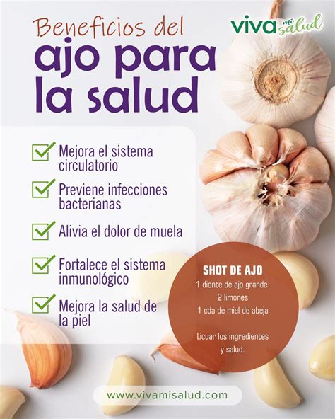 Infografía detallando los nutrientes y beneficios del ajo.