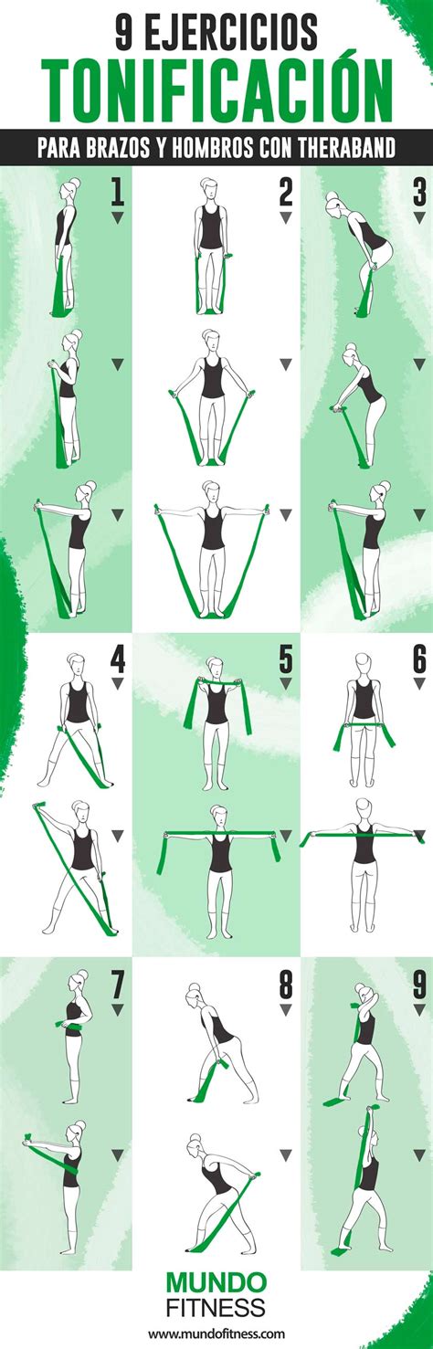 tabla de ejercicios con mancuernas y banda elástica para brazos