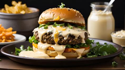 Fotografía de una hamburguesa jugosa con queso cheddar fundido