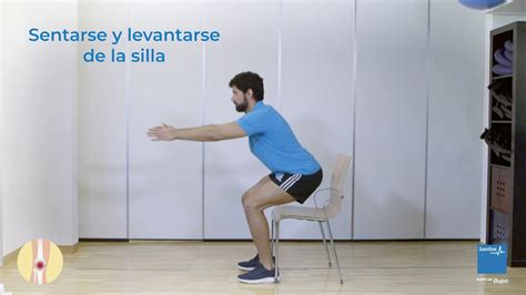 Diagrama ilustrando la correcta ejecución del ejercicio de sentarse y levantarse de la silla.