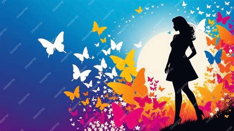 Montaje de imágenes con iconos de mariposas, libélulas y siluetas de mujeres delgadas con coronas.