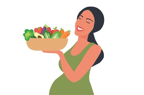 ilustración de una mujer embarazada eligiendo alimentos saludables de la dieta Paleo