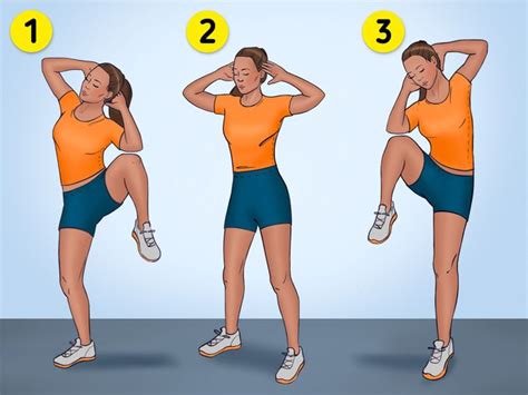 Ilustración de una persona realizando ejercicios abdominales de pie con buena postura.