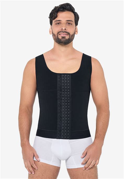 Comparativa visual de diferentes tipos de fajas reductoras para hombres: torso completo, cintura, chaleco y camisilla.