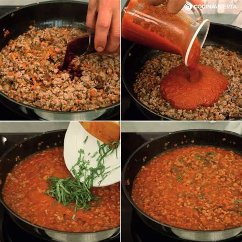 Infografía detallando los pasos de preparación de la salsa boloñesa