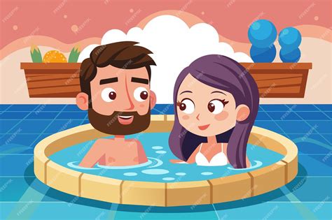 Ilustración de una persona relajándose en un jacuzzi con chorros de agua.