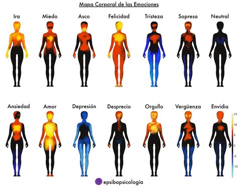 Ilustración de las emociones básicas y su posible impacto en el cuerpo.