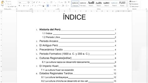 infografía sobre la estructura de un índice automático en Word