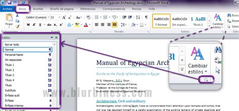 captura de pantalla del panel de estilos de Word con Título 1, Título 2, etc.
