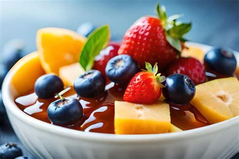 Imagen de un bol con cuajada fresca adornado con frutas y miel