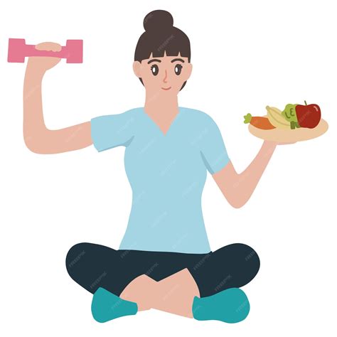 Ilustración de una persona haciendo ejercicio y comiendo alimentos saludables.