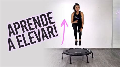 Collage de imágenes mostrando diferentes ejercicios de rebote en mini trampolín: saltos altos, movimientos de piernas, giros.