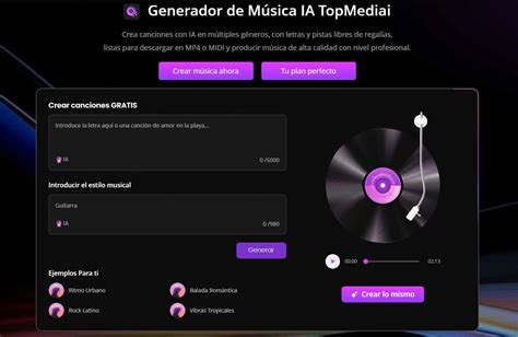 infografía mostrando la interfaz de TopMediai con opciones para mejorar y transformar voces