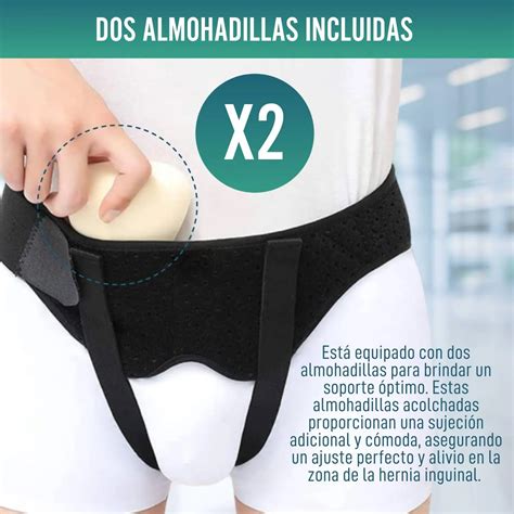 Ilustración de un cinturón de soporte para hernia inguinal con almohadillas de compresión