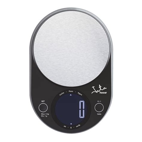 Imagen de una báscula de cocina Jata con visor LCD y un bowl transparente