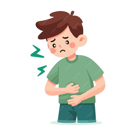 Ilustración de un niño con dolor de estómago y gases