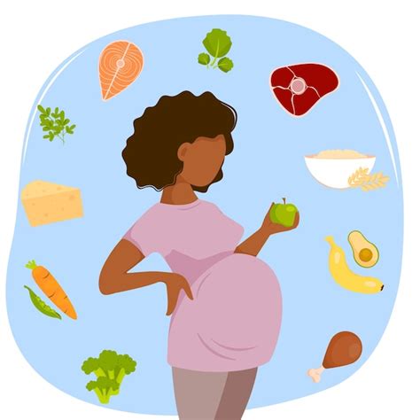 Ilustración de una mujer embarazada con una dieta equilibrada y haciendo ejercicio moderado.