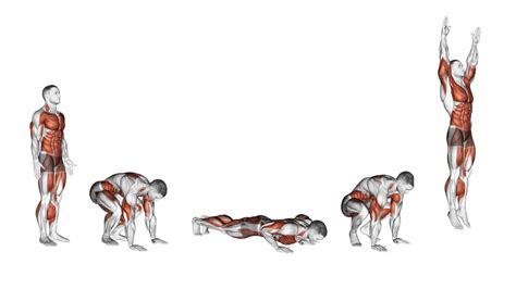 Hombre realizando burpees con energía.