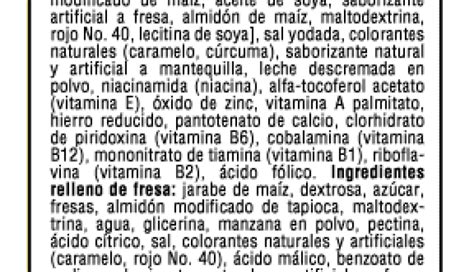 ejemplo de etiqueta nutricional resaltando la lista de ingredientes y la tabla de azúcares