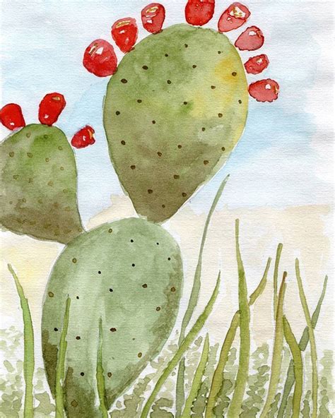 Ilustración de un cactus nopal con sus frutos (tunas) y pencas.