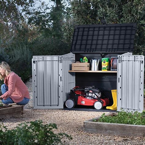 Esquema con las dimensiones del cobertizo Keter Store-It-Out MIDI (ancho, alto, profundo).