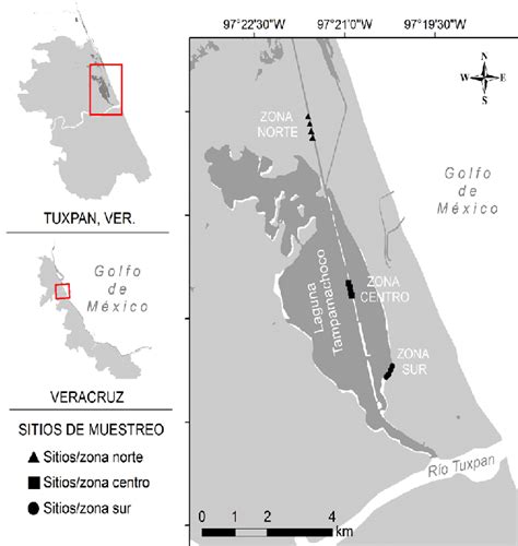 Mapa de la laguna de Tampamachoco, Veracruz, indicando el sitio de muestreo.