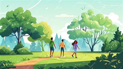 Ilustración de una persona caminando tranquilamente por un parque