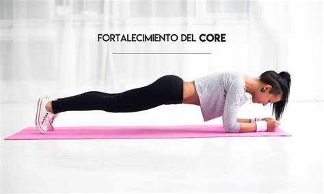 ilustración de los músculos del core y ejercicios para fortalecerlos: planchas, crunches, elevación de piernas