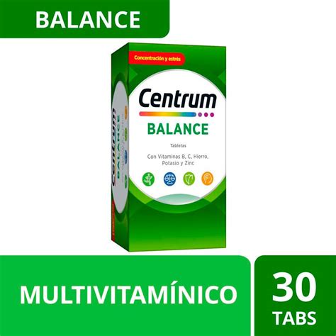 Infografía detallando las 13 vitaminas y 11 minerales esenciales presentes en Centrum Multivitamínico para Adultos