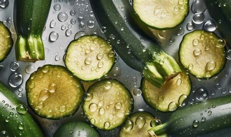 Ilustración de pepino y calabacín con gotas de agua, simbolizando hidratación.