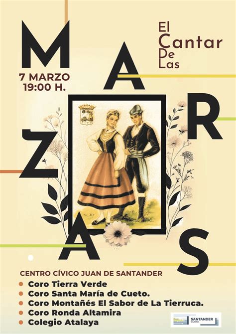 cartel anunciador de las Marzas con elementos visuales primaverales y música