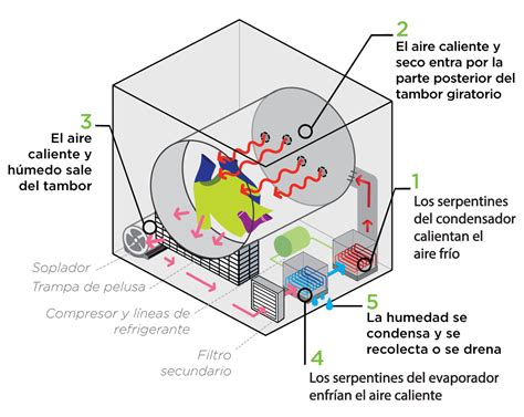Ilustración de una secadora de bomba de calor moderna y eficiente