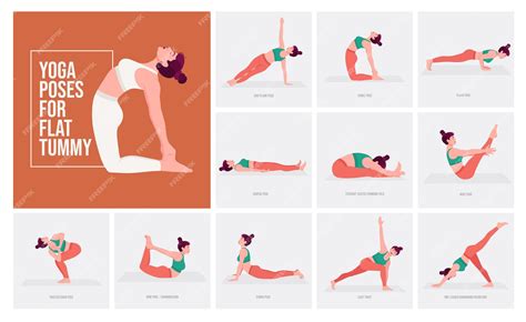 Ilustración detallada de las posturas de yoga para abdomen plano.