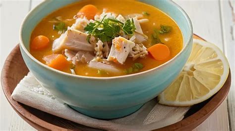 Un primer plano de un tazón humeante de sopa de rape, decorado con perejil picado y trozos visibles de rape.