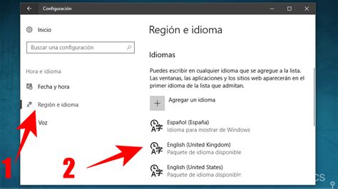 Interfaz de configuración de idioma y teclado en Windows
