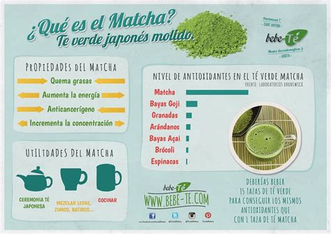 Infografía comparativa de los beneficios del té matcha para la pérdida de peso: antioxidantes, aceleración del metabolismo, efecto saciante y diurético.