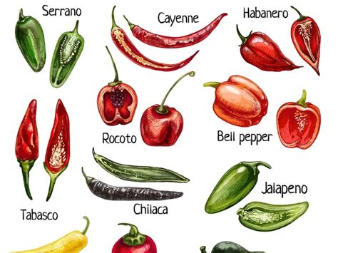 Una imagen mostrando diferentes tipos de chiles y jalapeños, con una indicación de cómo prepararlos para reducir el picante.