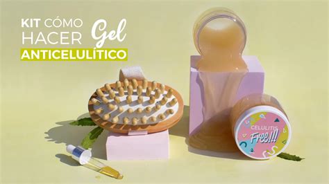 Contenido del kit de gel anticelulítico: base de gel, complejo activo, esencia aromática, tarros y pegatinas.