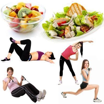 Ilustración que enfatiza la combinación de dieta saludable, ejercicio y descanso como pilares para la pérdida de peso.