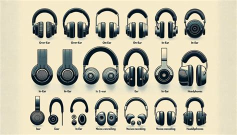 Ilustración mostrando diferentes tipos de auriculares y sus componentes