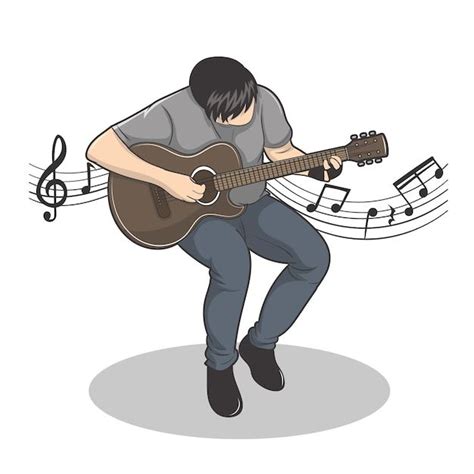 Ilustración de un guitarrista tocando con expresión dinámica, enfocándose en el control de volumen de la guitarra.