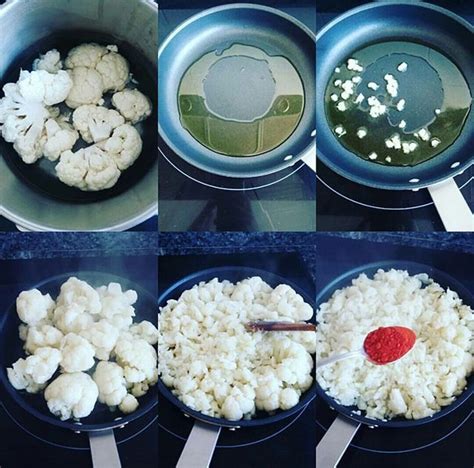 ilustraciones detalladas de los pasos para cortar, lavar y envasar coliflor cruda