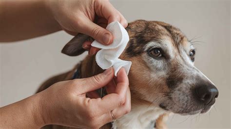 Ilustración mostrando los pasos básicos para el cuidado de las orejas de un perro.