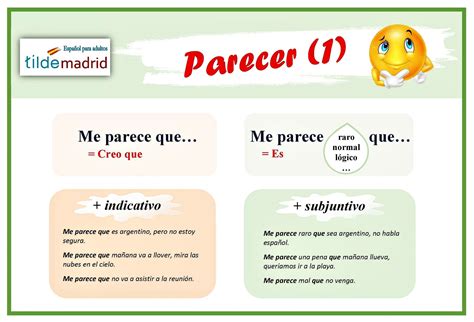 infografía con los principales usos del verbo parecer