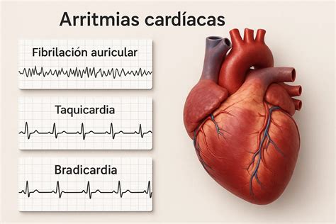 Ilustración de un corazón con signos de taquicardia y arritmia.