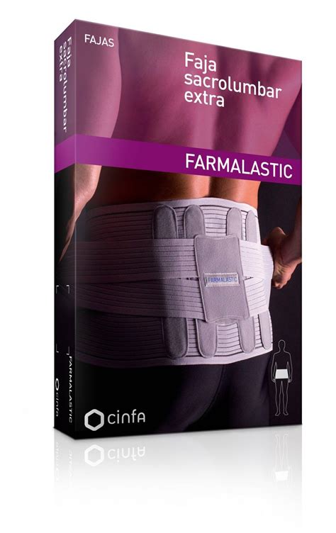 Diseño de la faja sacrolumbar Farmalastic con detalles de sus componentes