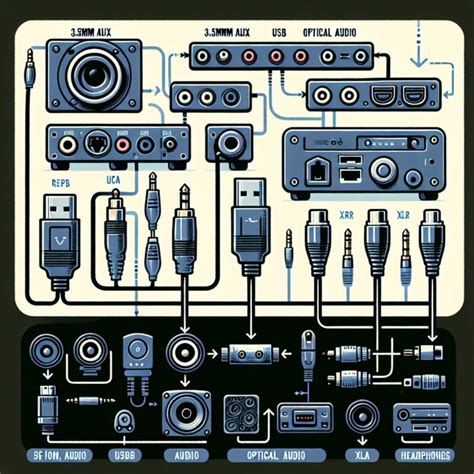 Diagrama mostrando las diferentes entradas de audio en un dispositivo de sonido y sus usos recomendados.