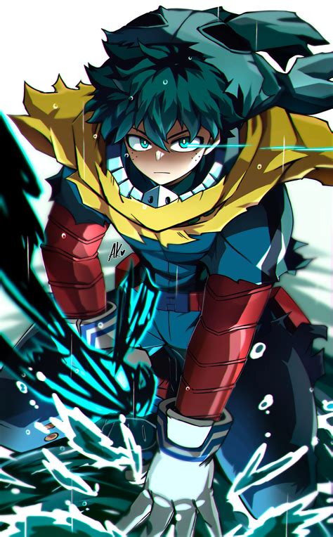 Izuku Midoriya usando Burn Cowl al 40% para proteger a Kota y Tenma.