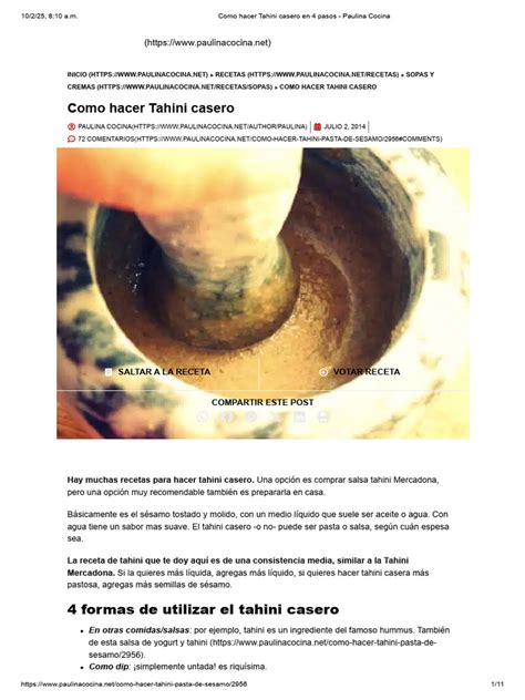 Infografía detallando los pasos para hacer tahini casero.